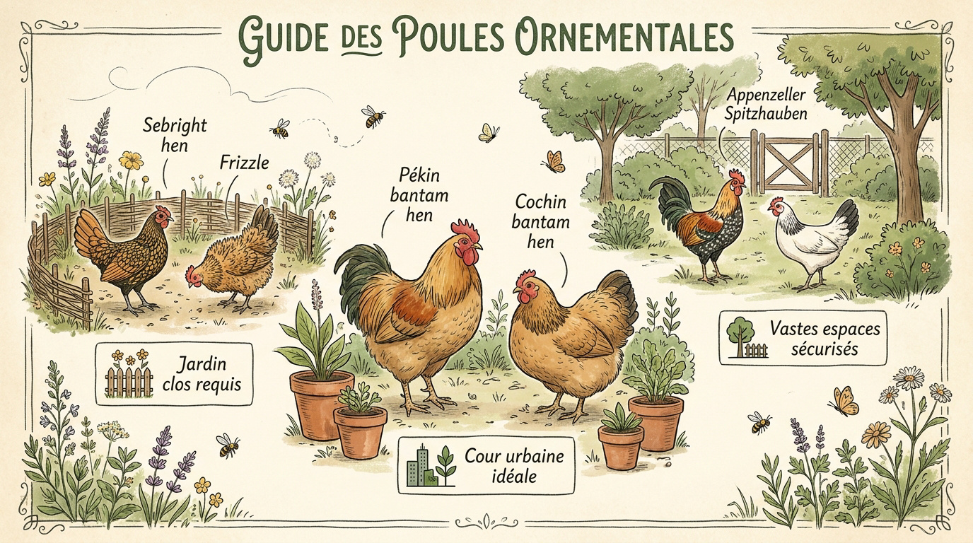Comparaison des races de poules ornementales selon la taille du jardin et l'espace disponible