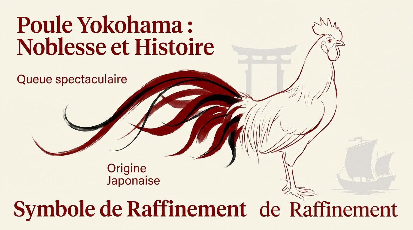 Coq Yokohama à longue queue blanche et rouge dans un jardin