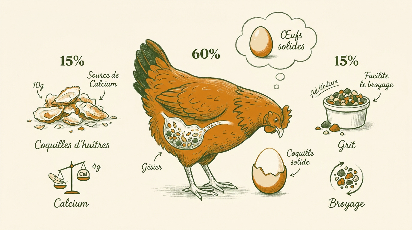 Coquilles d'huîtres et grit pour la nutrition des poules de compagnie